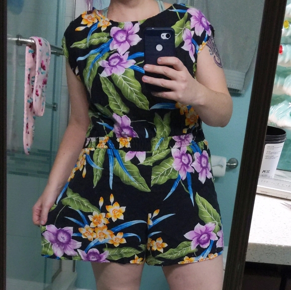 Vintage Pants - 90s Vintage Romper Vacation Floral Flowy - 18